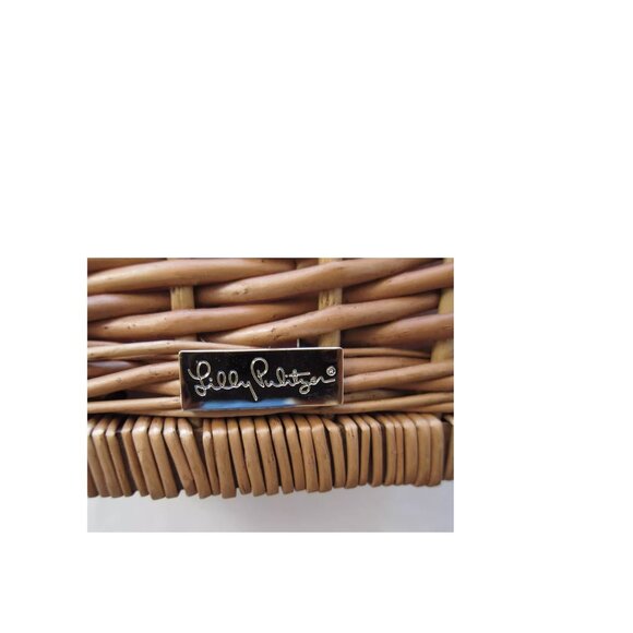 LILLY PULITZER Cheek to Cheek Wicker Wine Carrier Strap Multicolor Basket Tote - Picture 11 of 16